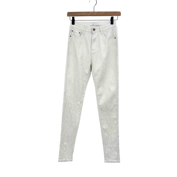 Q2 Premium Denim Silver Metallic High Rise Stretch Skinny Jeans - Picture 1 of 9